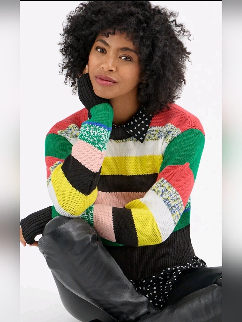 Cabi Pop Crop Pullover Multi Stripe Knit Cotton M  Sweater Kidcore Goblincore